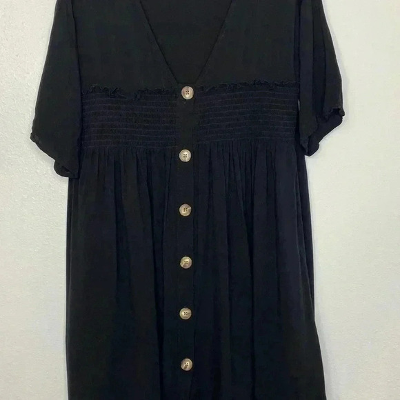 ASOS Black Minimalist Casual Smock Button Dress - Picture 3 of 5